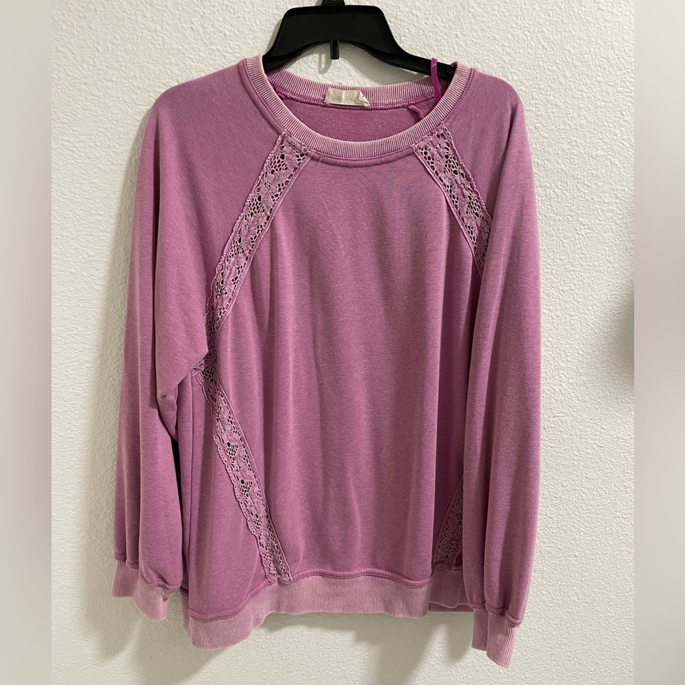 New in Lavender Lace Accent oversized Sweatshirt